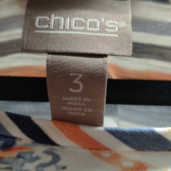 Chico's Size XL (3) Peach Blue Floral Striped Bateau Boat Neck Slub Cotton Tee - Picture 6 of 9